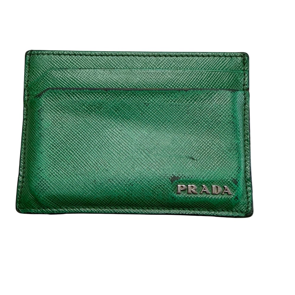 PRADA Card Holder Green Saffiano Leather Logo Men's OS Fair